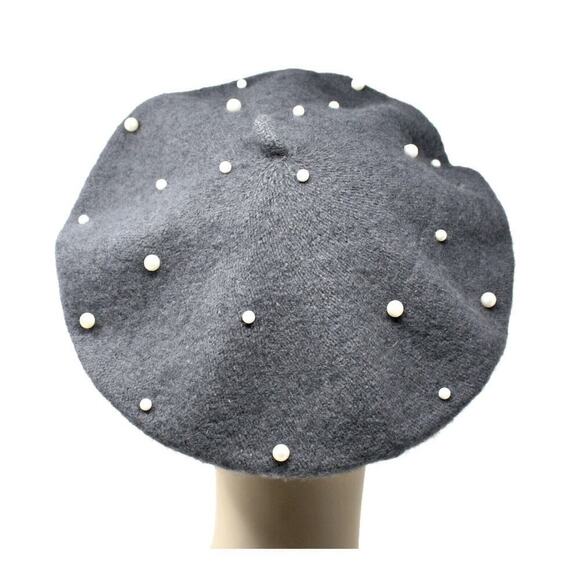 Grey Beret w Pearls Wool Blend Vintage Inspired Classic Style Hat - Hey Viv - Picture 3 of 4
